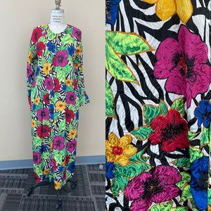 Winlair Bright Neon Lounge Caftan Muumuu Dress SM